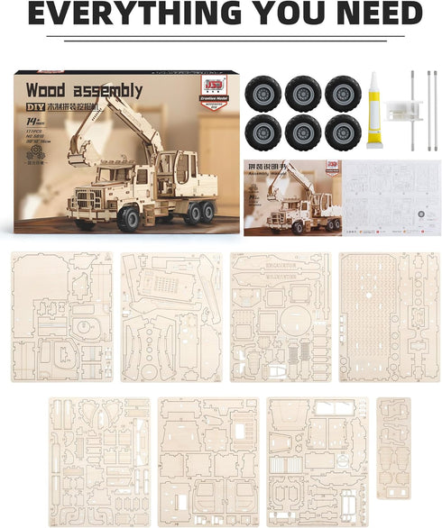 MOCBURIKU 3D Wooden Puzzle for Adults, Excavator Wooden Mechanical Model Car Kits to Build, Brain Teaser Pull Back