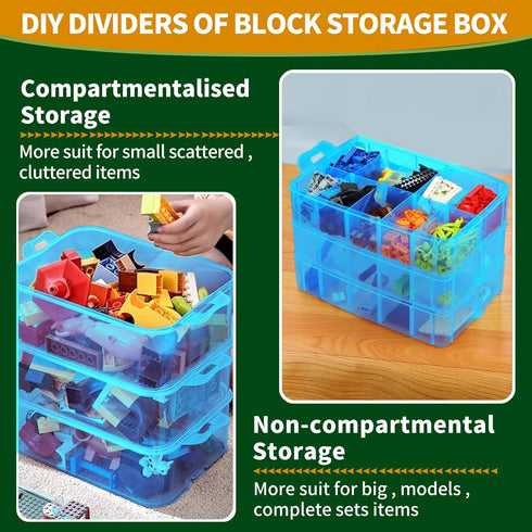 Stackable Storage Box for Lego with 30 Compartments - Organizer for Barbie Dolls and Toy Bins