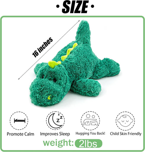 16" Green Dinosaur Weighted Stuffed Animal, 2 Pounds Sensory Comfort Plush Toy Gift for Kids & Adults