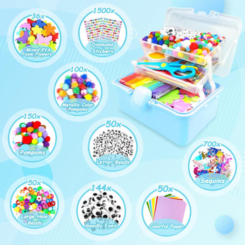 3000 4-6, 6-8, 8-12 Set Arts and Crafts Supplies for Kids Craft Kit Craft Box with Pipe Cleaners Arts and Crafts