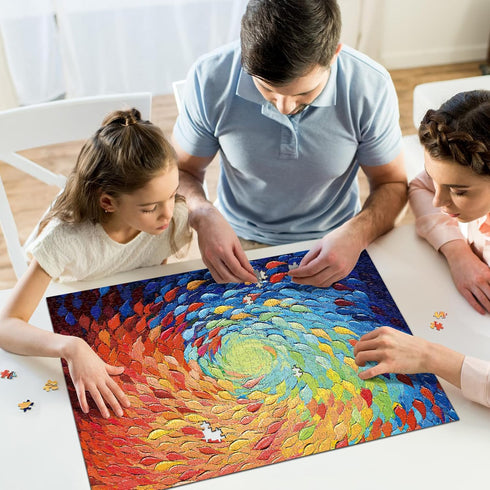 1000 27.5"x19.6" Hopgo Piece Puzzle for Adults, Colorful Gradient Rainbow Jigsaw Puzzle, Art Painting Difficult Puzzles