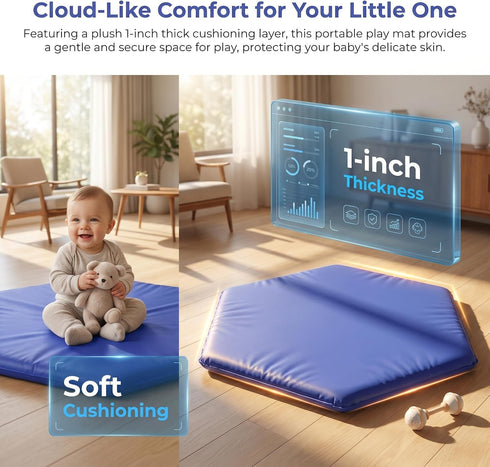 Generic 1 59 Inflatable Playmat - Cushioned Floor Mat Custom Fit Playpen Liner Portable Indoor/Outdoor Use Easy-Clean