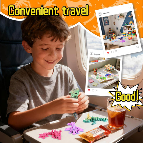 12PCS 3D Set, 4.4"-6" Printed Dragon Easter Basket Gifts for Kids Boys, Articulated Flexible Dragons, Home Office Desk
