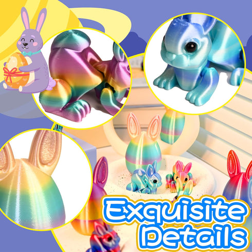 6PCS 3D Printed Bunny Eggs, Prefilled Egg with Articulated Rabbit Fidget Toys Inside, Party Favors, Classroom Prizes