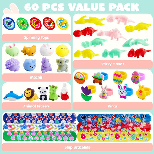 2.2' 60 JOYIN PCS Prefilled Pastel Eggs with Assorted Toys, Stuffed Toys for Easter Egg Hunt, Kids Basket Stuffer