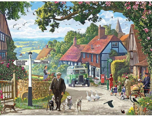 Bits and Pieces 4-in-1 Multi-Pack, 1000 Piece Jigsaw Puzzles for Adults, Village Life by Artist Steve Crisp