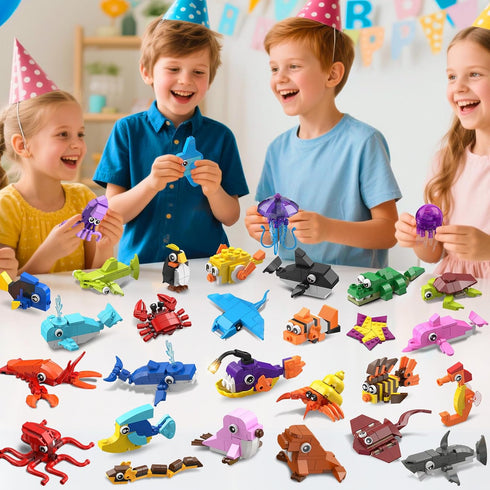 30 Pack 824PCS Sets 6+ Animals Easter Party Favors For Kids, Marine Animal Building Block for Easter Basket Fillers