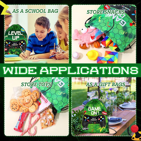 Eccliy 20 Pack Video Game Party Drawstring Bags - 12 x 10 Inch Goodie Bags for Game Party (Green)
