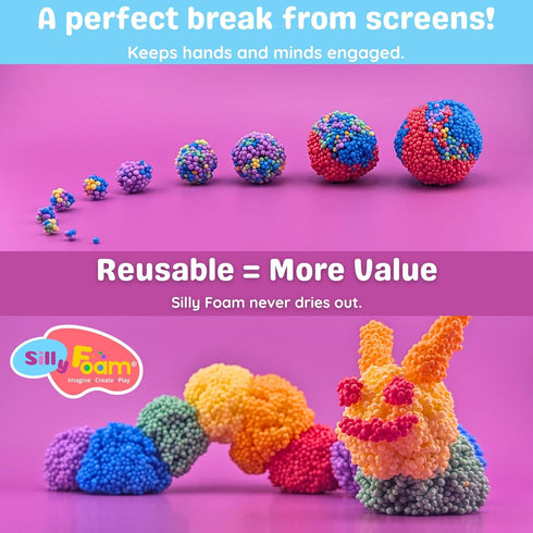 1-Pack 6 3+) Silly Foam, Creative Modeling Foam Beads, of Primary Colors, Easy Clean Up, Perfect for Preschool