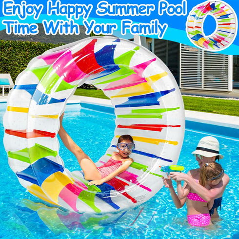 iGeeKid 65 Inch Inflatable Wheel Roller Pool Floats, Colorful Pool Games for Kids Summer Fun