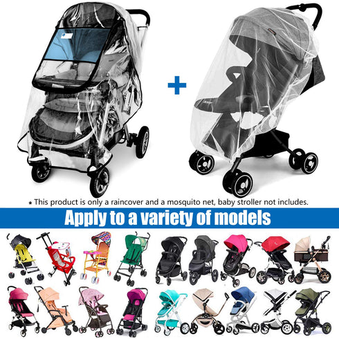 Stroller Rain Cover and Baby Stroller Mosquito Net, Universal Waterproof Windproof Protection Set