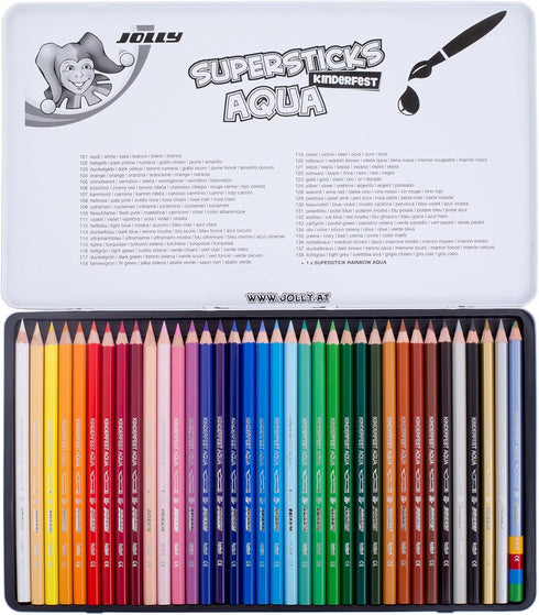 JOLLY Set 36 Supersticks Premium European Aqua Watercolor Pencils with Tin Carrying Case;