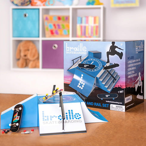 Braille Skateboarding Skate Ramp Playset - Series 2 with 4 Ramps, 2 Finger Boards, Stickers, Mystery Toy