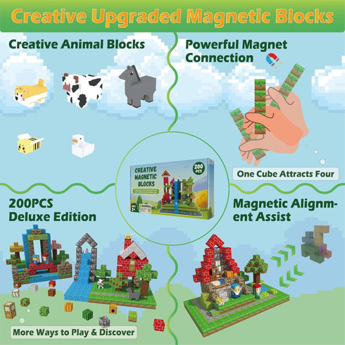 Oryvold 200 5 3+ PCS Magnetic Blocks - Upgraded STEM Building Toys for Kids Featuring Colorful Animal-Shaped Blocks