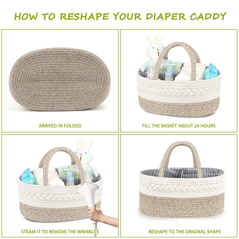 Maliton Diaper Caddy Organizer for Baby - Cotton Rope Gift Basket, Portable Nursery Storage for Baby Stuff