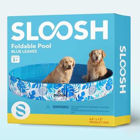 Swimming (63" 12") SLOOSH Foldable Dog Kiddie Pool - Portable Hard Plastic Kids Baby Doggie Pool, Anti-Slip Thick PVC