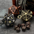 Haxtec Mini Metal DND Dice Set - 20mm Black Gold Hollow D20 Necklace with Antique Tiny Copper Dice