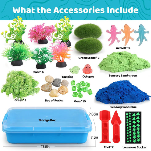 Kaelinda 3-4 5-8 8-12 Axolotl Sensory Bin for Kids - Axolotl Toys Sand Sensory Toy with Lid, Art and Craft Axolotl