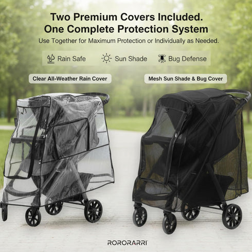 RORORARRI Large Stroller Sunshade & Rain Cover-Protect Your Baby Stroller from Sun, Rain, Wind, Dust-Built in Mosquito