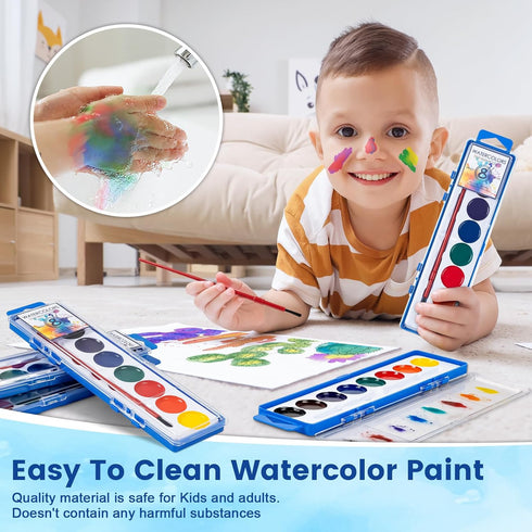 36 Pack Set, 8 Watercolor Paint Washable Watercolor Paint Bulk for Kids, Water Color Paint with Paint Brushes, Ideal