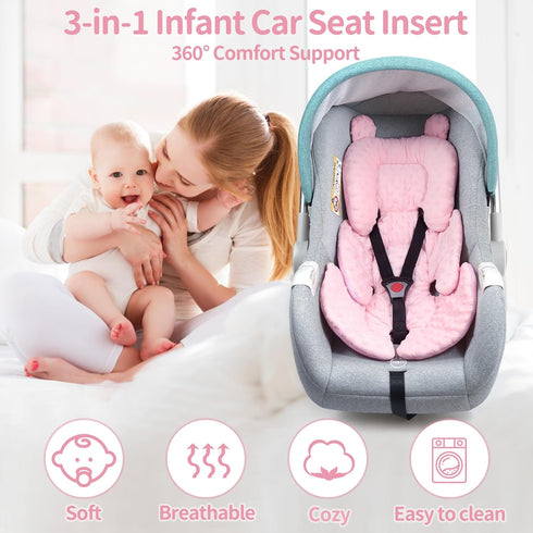 3in1 Newborn,3D Reversible Carseat Head Body Support Minnky Infant Car Seat Insert,Extra Soft Breathable Baby Car Seat