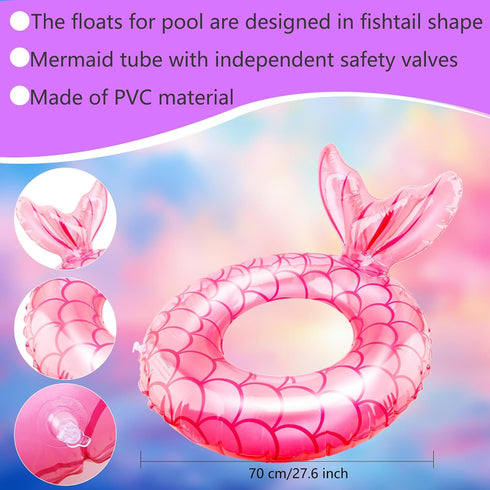 6 Pcs Kids Inflatable Swimming Ring, Mermaid Pool Float for Boys and Girls, Summer Outdoor Beach Party Supplies, 3