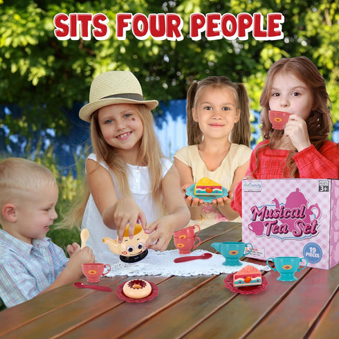 ArtCreativity 19-Piece Musical Tea Set for Girls - Toddler Tea Party Set with Motion-Activated Sound, Music, Lights