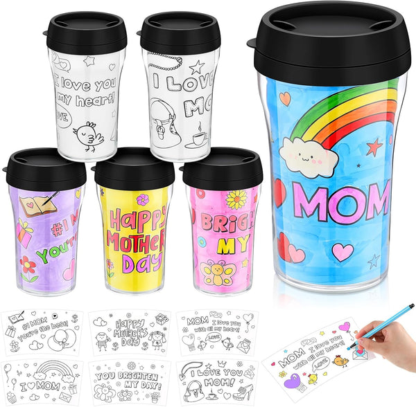 Yiyiring Set of 12 Mother's Day DIY Color Your Own Cups 10 oz