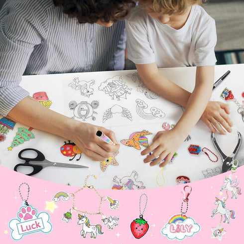 201pcs 24 12 (75 Set Shrink Paper Keychain Kit, Blank & Pre-Cut Sheets Patterns) Crafts Kits for Kids Adults, Shrinking