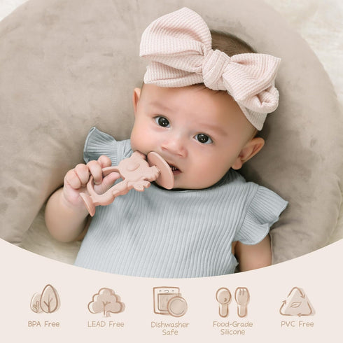 Moonkie Teething Toy Set of 2, BPA Free Silicone Teethers, 360° Baby Toothbrush with Suction Base