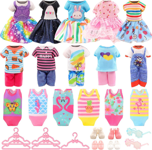 Miunana 19 Pcs Doll Clothes and Accessories - Dresses, Outfits, Swimsuits, and Shoes