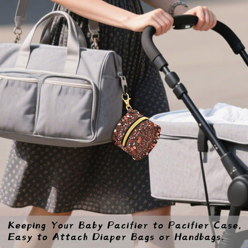 PYBUG Glitter Round Pacifier Storage Case, Polyester & TPU Lined with Hook Buckle, Pacifier Container Box for Baby