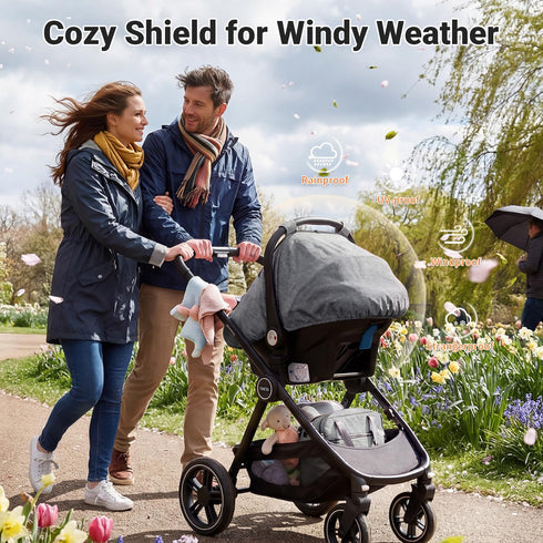 2 Rquite Car Seat Cover Baby, Carseat Covers Boy Girl, Layers Window -Breathable Mesh & Wind/Sun Shade, Infant Car Seat