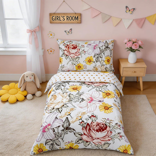 Toddler Bedding Set for Girls, 4 Piece Toddler Comforter Bed Sets, Ultra