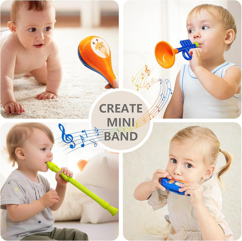 Set, 18 2 3 4 5 iPlay, iLearn Toddler Musical Instruments Toys, Kids Drum Baby Trumpet, Percussion, Harmonica, Maraca