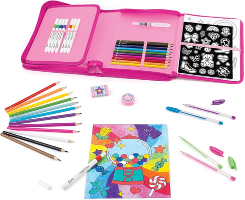 Set 50pc 6+ Make It Real: Creative Artist Suitcase Art - Zipper Binder Case, Gel Pens-Color Pencils-Acrylic