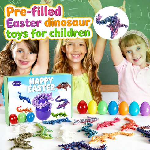 IRRONN 24Pcs 3D 3D Easter Eggs with Printed Dragons Inside,Articulated Printed Dragon for Easter Basket