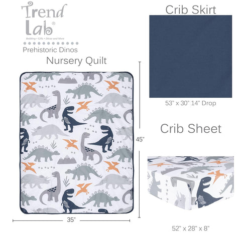 3 Set, Tummy Trend Lab Prehistoric Dinos Piece Crib Bedding Can Be Used As A Blanket Or A Playmat for Time, Includes