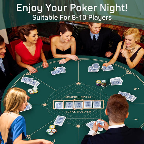 CONTINUE 47 x 47 Inch Anti-Slip Rubber Poker Table Mat for 8 Players with Carrying Bag for Texas Hold'em, Blackjack,