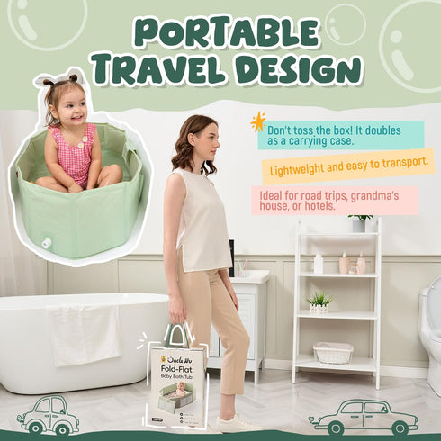 (12M-5Y) Toddler Bathtub for Shower Large Collapsible Portable Tub Converts Shower Stall to Bath Sturdy, Non-Slip