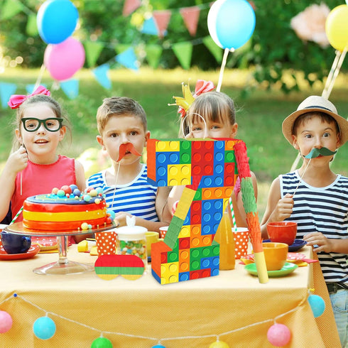 Lemicin 7 7th 16 10.6 3 Number Pinata Building Blocks with Pinata Stick Blindfold Birthday Party Decorations Happy
