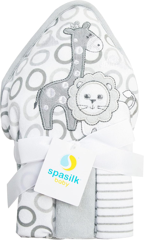 Spasilk 4-Piece Soft Terry Hooded Bath Towel and Washcloth Set, 1 Baby