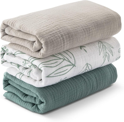 Muslin Swaddle Blankets for Newborn, 3 Pack, Large 38 x 40 inches Breathable Soft Receiving Blanket, Toddler Gift