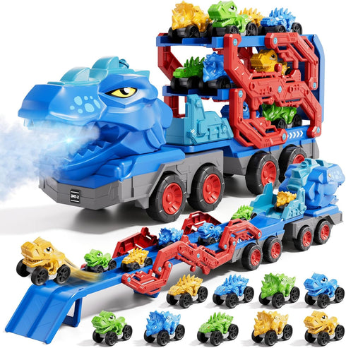 10 1 3-5 4-8, 9 3 4 5 6 7 8 in Dinosaur Truck Toys for Kids Toddlers Boys Dino Carrier Truck with Foldable Track