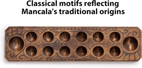 Set 17.3-Inch Yellow Mountain Imports Mancala with Solid Wood Board and Quartz Pebble Playing Pieces