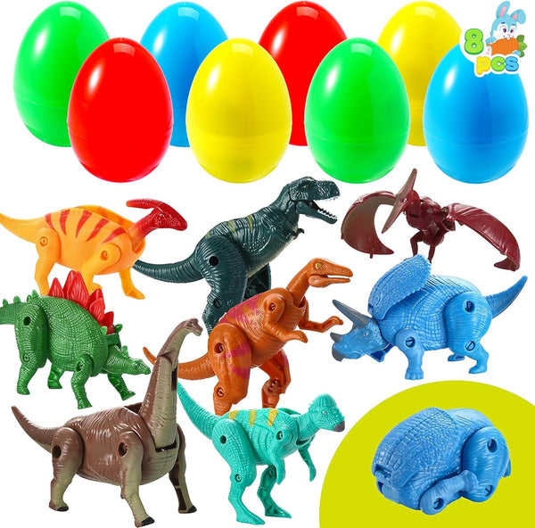 JOYIN 8 Pcs Easter Prefilled Eggs Filled with Deformable Transforming Dinosaur with