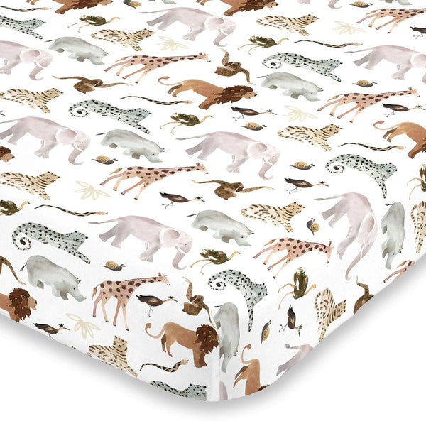 NoJo Water Color Jungle Friends Tan, Brown & Grey Fitted Super Soft
