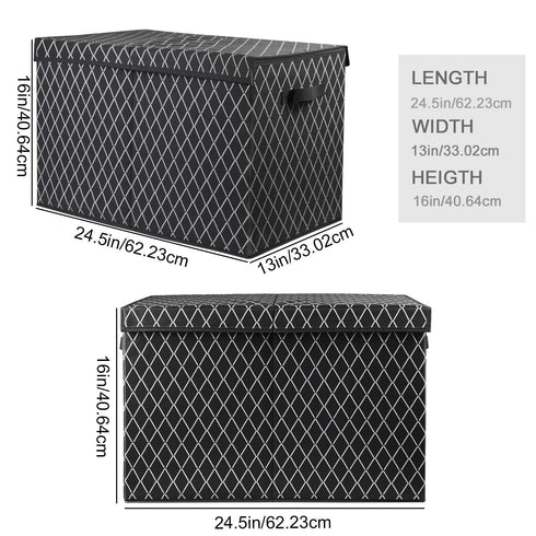 Toy Chest Box Storage Bins for Kids, Large Collapsible Organizer with Fabric Flip-Top Lid & Handles, Black 24.5x13x16