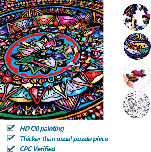 Bgraamiens Puzzle - Mandala Petals - 1000 Pieces Round Puzzle - Color Challenge for Adults and Kids