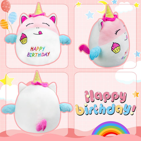 17" Birthday Unicorn Plush Pillow Cute Soft Unicorn Stuffed Animal Pillow Happy Unicorn Birthday Gifts for Kids Girls and Boys Home Decoration